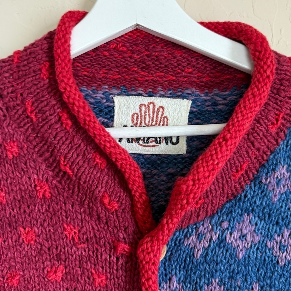 Amano Hand Knitted Multicolor Patchwork Wool Chunky Cardigan Sweater Medium - Picture 4 of 9